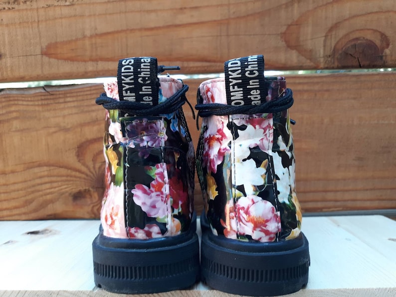 Black Floral Kids Boots