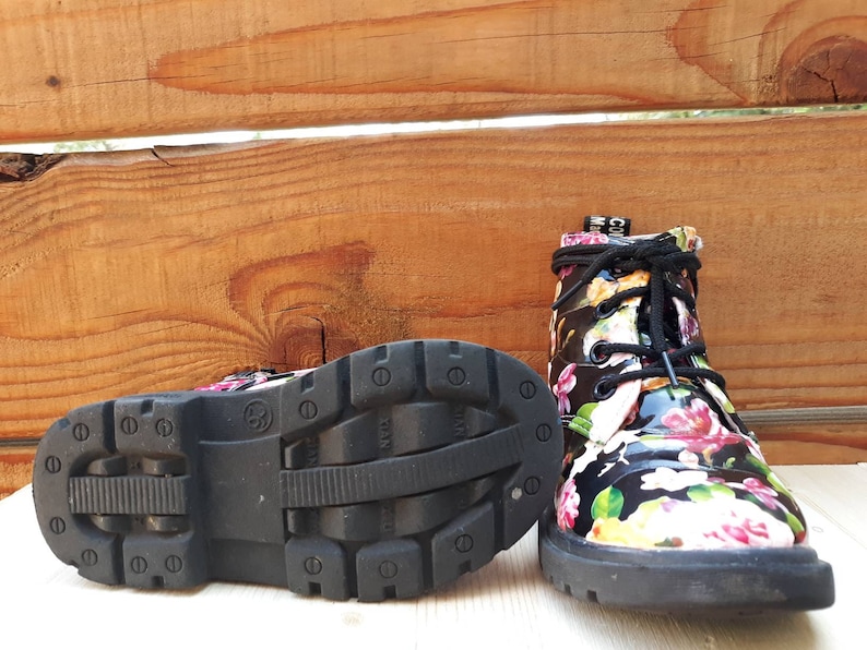 Black Floral Kids Boots