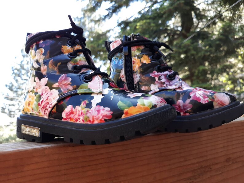 Black Floral Kids Boots