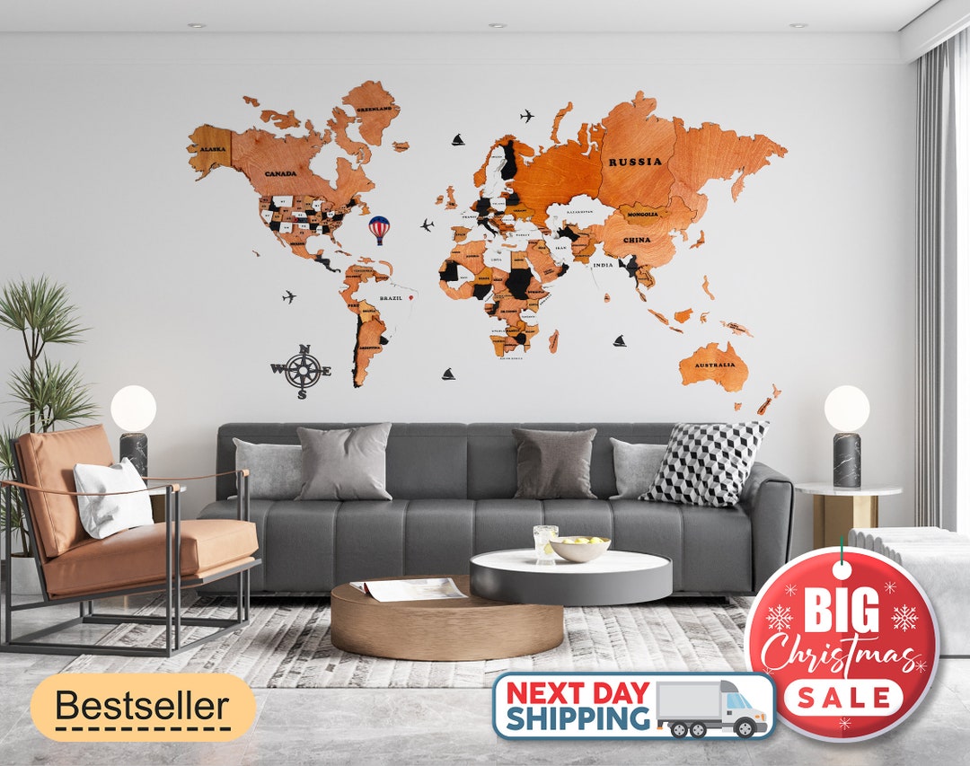 Wall Wooden World Map Wall Décor Gift for Travelers Decoration Etsy