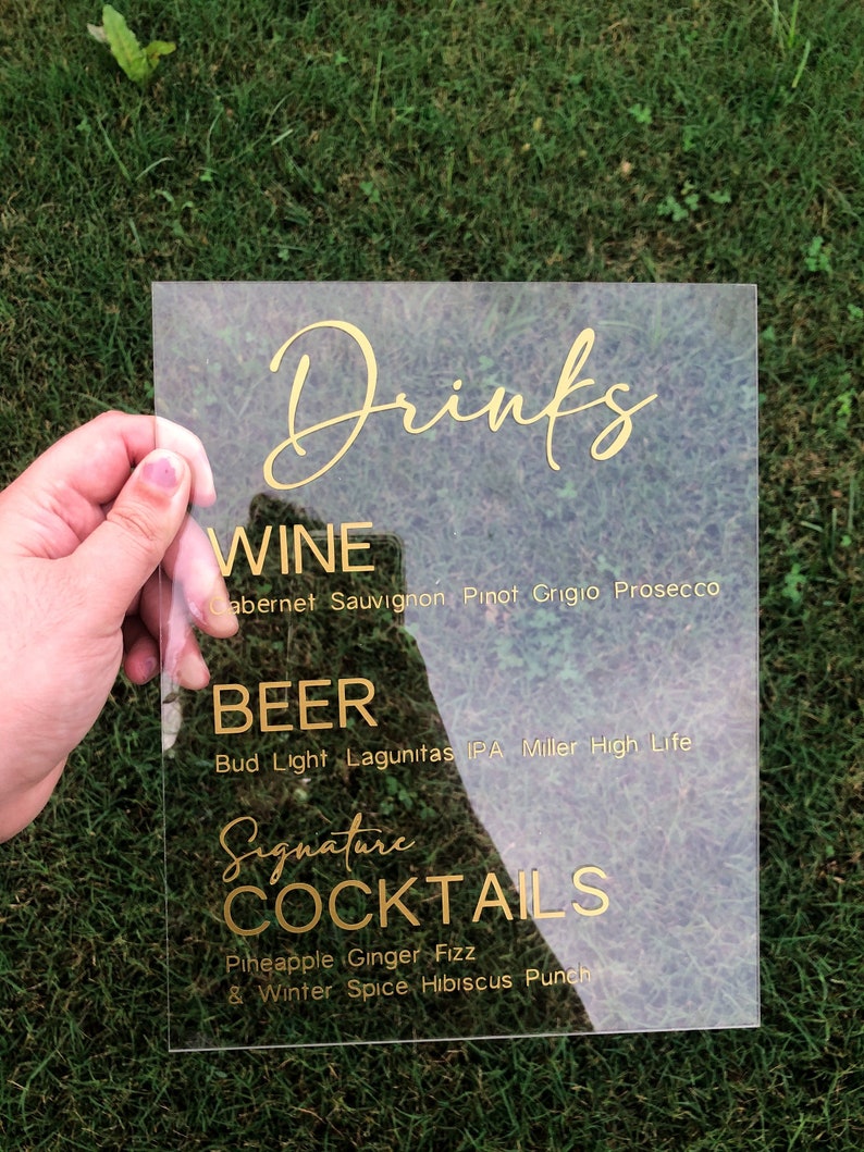 Acrylic Bar Menu Sign for Wedding parties or events / Custom Etsy