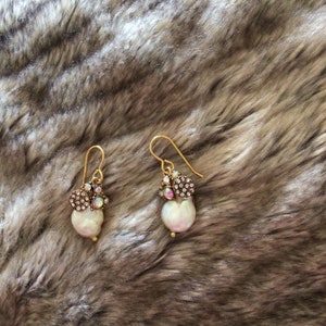 Freshwater Coin Pearls Cluster Earrings  14 k Gold Filed