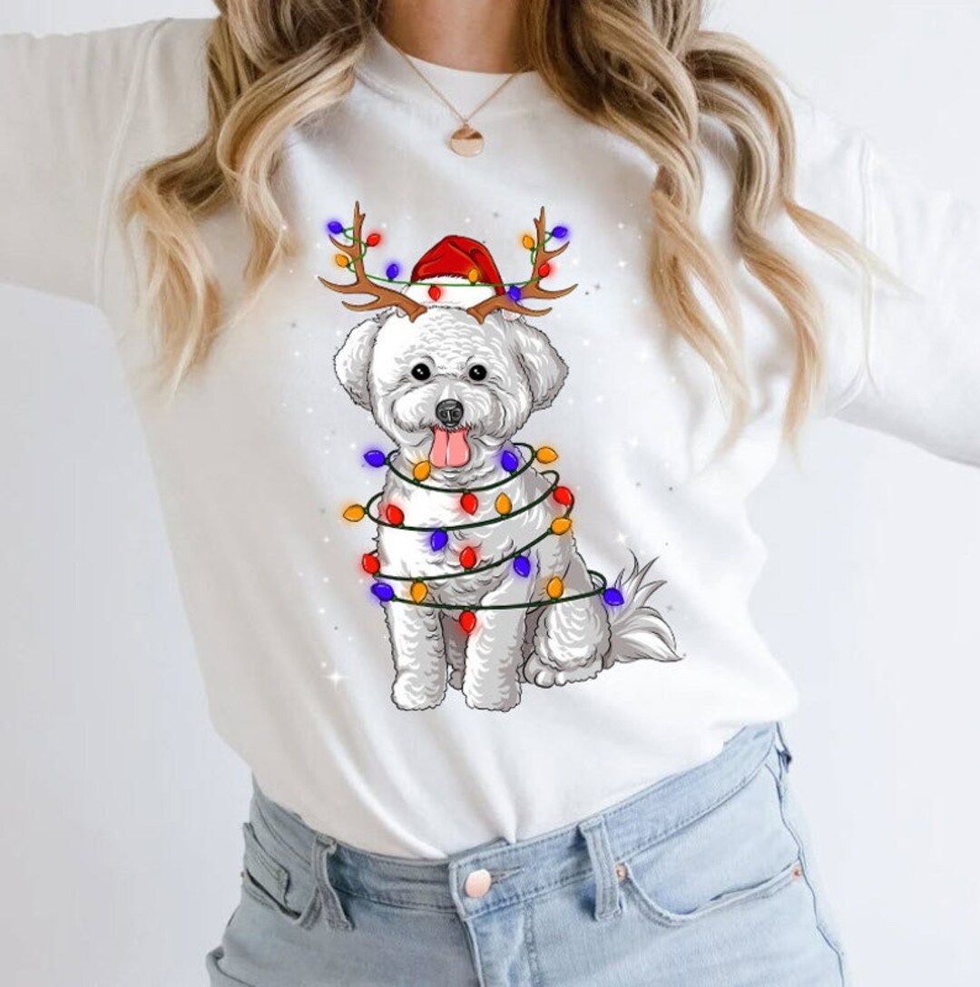 Bichon Frise Christmas Shirt Dog Christmas Tree Lights Shirt Etsy