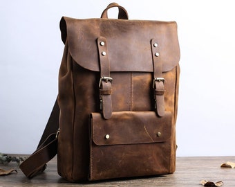 Mochila escolar artesanal em couro legítimo de alta qualidade, mochila de viagem, mochila para laptop, mochila para uso diário, presente de Natal, mochila de couro personalizada.