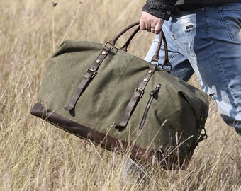 Personalized Washed Canvas Duffel Bag, Carry-on Bag, Luggage Bag, Canvas and Leather Travel Bag, Weekend Travel Bag, Unique Christmas Gifts
