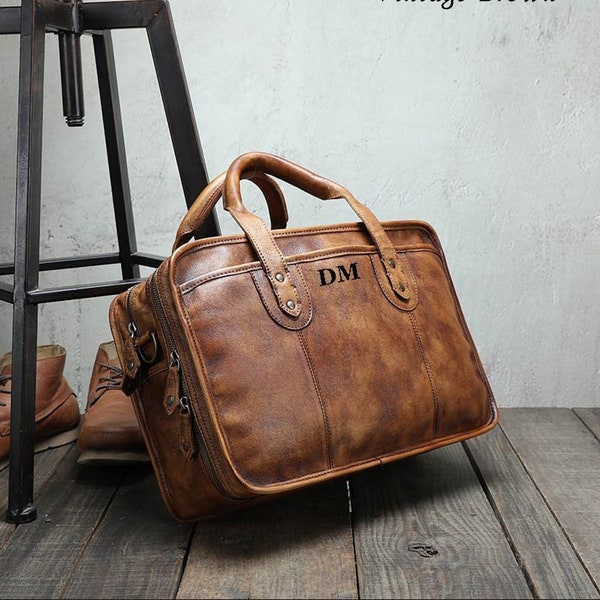 Handmade 15.6‘’ Laptop Bag, Leather Briefcase Men, Leather Messenger Bag, Leather Portfolio, Satchel Bag, Men's Business Bag, Christmas Gift