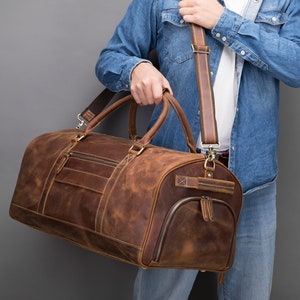 Personalized Travel Bag Men, Full Grain Leather Duffel Bag, Monogrammed Leather Duffle Bag, Weekender Luggage Bag, Unique Christmas Gifts