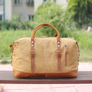 Handmade Waxed Canvas and Full Grain Leather Duffle Bag Personalized Large Weekend Bag Vacation Holidays Travel Bag Best Men Gift