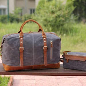 Mens Travel Bag Set, Mens Weekend Bag, Weekender Bag for Men, Canvas Dopp Kit, Mens Shave Bag, Personalised Travel Bag, Mens Overnight Bag