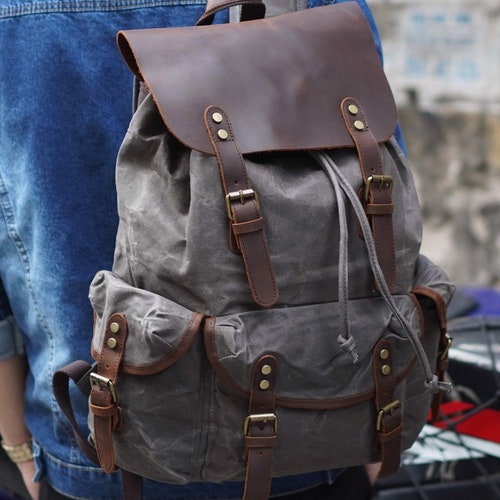 Large Travel Backpack Waxed Canvas Outdoor Backpack Laptop - Etsy