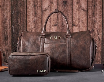 Personalized Leather Garment Bag with Toiletry Bag, Carry-on Garment Protection Bag, Monogrammed Duffle Bag, Men&#39;s Suit Travel Bags