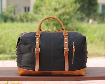 Groomsmen Proposal, Personalized Weekend Bag, Waxed Canvas Duffle Bag, Mens Holdall, Travel Luggage Bag, Duffel Bag, Unique Mens Gift