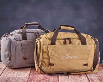Personalized Canvas Duffel Bag, Carry-on Bag, Luggage Bag, Weekend Travel Bag, Unique Gifts for Him, Duffle Bag for Men，Christmas Gifts