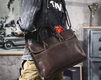 Personalized Leather Briefcase, Shoulder Bag, Handbag, Laptop Bag, Business Bag, Messenger Bag, Office Bag for Men, Gift for Him