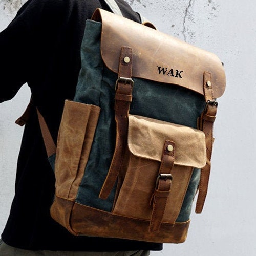 Waxed Canvas Unisex Travel Backpack School Laptop Canvas Etsy