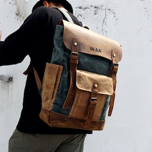 Zaino in pelle di tela cerata fatto a mano Zaino da viaggio grande Zaino da trekking Zaino per laptop Zaino in tela unisex Zaino da scuola in tela