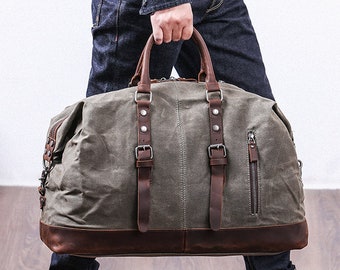 Personalized Waxed Canvas Duffel Bag, Carry-on Bag, Luggage Bag, Weekend Travel Bag, Unique Gifts for Him, Duffle Bag for Men