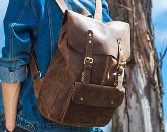 Handmade Full Grain Leather School Backpack Travel Backpack Laptop Backpack Daily Backpack Christmas Gift Personalized Leather Backpack