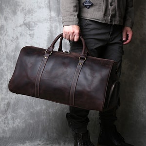 Full Grain Leather Duffle Bag/Monogrammed Genuine Leather Weekender Bag/Leather Holdall/Overnight Bag For Men/Personalized Gift For Him/Gift