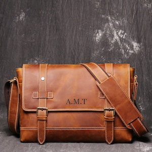 Cartable en cuir personnalisé pour homme, sac messager en cuir, sac à bandoulière, cadeau de nouvel emploi, cadeau de remise des diplômes, cadeau de fête des pères