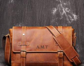 Personalized Leather Satchel Bag for Men, Leather Messenger Bag, Crossbody Bag, New Job Gift, Graduation Gift, Father's Day Gift