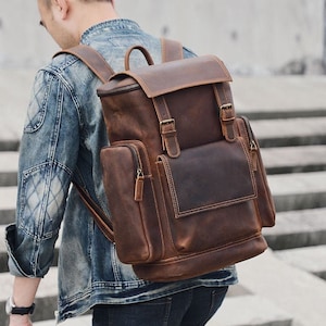 Personalized Unisex Full Grain Leather Backpack Large Travel Backpack Laptop Backpack School Backpack Weekender Backpack Christmas Gift