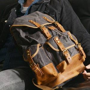 Mochila de viaje unisex grande, impermeable, de lona encerada, para exteriores, para portátil, senderismo, fin de semana, para acampar