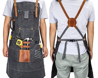Personalized Aprons for Men, Waterproof Apron with Grilling Tool Set, BBQ Apron With Pockets, Canvas Apron for Woodworking Artisans Workshop