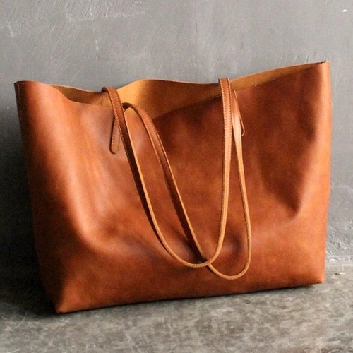 Personalized Leather Tote Bag Large Shopper Bag Leather Purse Etsy