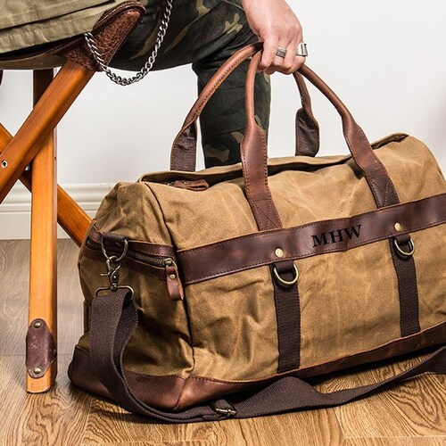Waxed Canvas Holdall Personalized Duffle Bag Monogrammed - Etsy