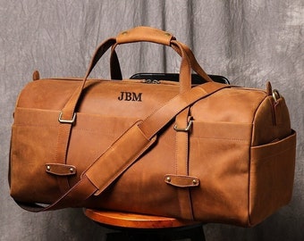 Handmade Full Grain Leather Duffle Bag, Men's Overnight Bag, Classic Holdall, Weekend Luggage Bag, Mens Large Travel Bag, Weekender Bag