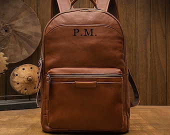 Personalized Unisex Leather Backpack, Leather Knapsack Rucksack, 14" Laptop Backpack, Leather Anniversary Gift, Monogram Bags Handmade