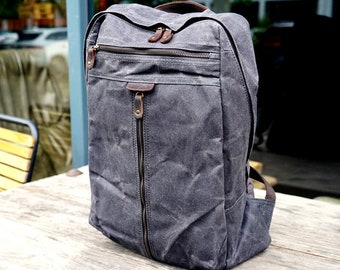 Handmade Unisex Waxed Canvas School Backpack Large Travel Backpack Weekender Backpack Laptop Backpack Hipster Backpack Waterproof Backpack