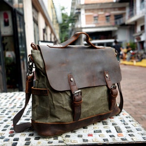 Classic Waxed Canvas Messenger Bag Mens Laptop Briefcase Cross Body Bag ...