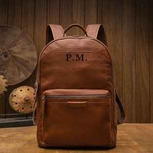 Personalized Unisex Leather Backpack, Leather Knapsack Rucksack, 14&quot; Laptop Backpack, Leather Anniversary Gift, Monogram Bags Handmade