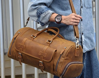 Personalized Leather Duffle Bag, Travel Leather Weekender, Gym Bag, Vacation Duffel Bag, Leather Travel Bag, Overnight Bag, Leather Holdall