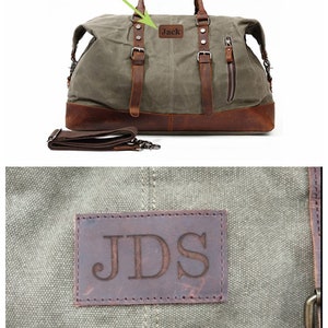 Personalized Duffel Bag, Wax Canvas Holdall, Vintage Luggage Bag, Canvas Leather Overnight Bag, Large Travel Weekender Bag, Groomsmen Gifts image 9