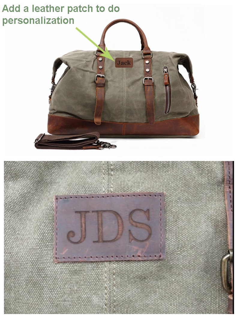 Personalized Duffel Bag, Wax Canvas Holdall, Vintage Luggage Bag, Canvas Leather Overnight Bag, Large Travel Weekender Bag, Groomsmen Gifts image 9