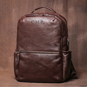 15&#39;&#39; Laptop Backpack Personalized Full Grain Leather Backpack Unisex College Backpack Daily Backpack Bag
