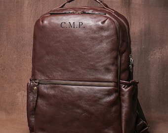 15'' Laptop Backpack Personalized Full Grain Leather Backpack Unisex College Backpack Daily Backpack Bag