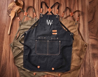 Personalized Canvas Apron, Custom Father's Day Gift, Bartender's Apron, Embroidered Apron, Barbeque Apron, Men's Chef Apron, Christmas Gift