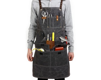 Personalized Waxed Canvas Heavy Duty Apron with Pockets Workshop Apron Gardener Apron BBQ Apron Outside Woodworking and Metalworking Apron