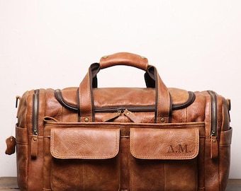 Personalized Handcrafted Top Grain Leather Weekender Bag, Retro Style Duffel Bag, Stylish Men's Duffle, Leather Holdall Gift