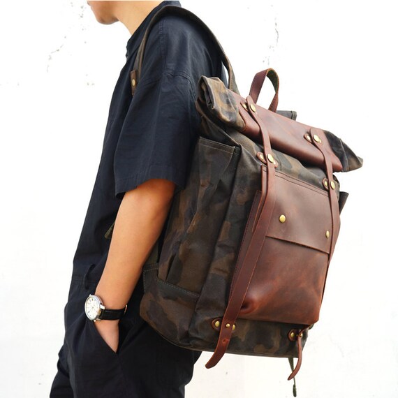 roll top waxed canvas backpack
