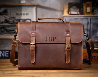 Personalized Leather Briefcase, Shoulder Bag, Leather Laptop Bag, Business Briefcase, Messenger Bag, Office Bag for Men