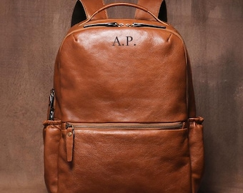 Handmade Full Grain Leather Backpack, Personalized Leather Rucksack, 15" Laptop Backpack, Leather Anniversary Gift, Daily Leather Backpack