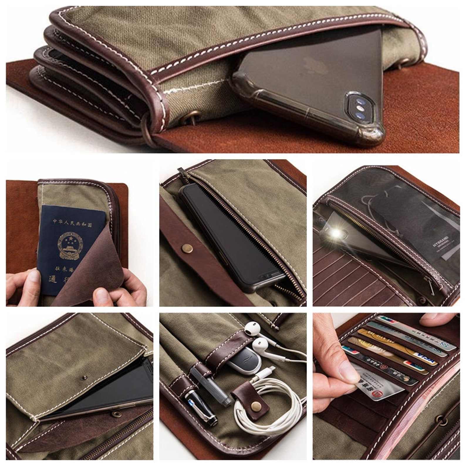 Monogramed Leather Travel Wallet Document Organizer Etsy