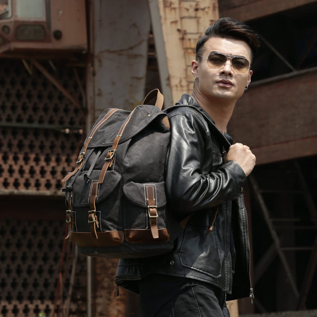 Waxed Canvas Backpack Large Travel Backpack Canvas School Rucksack