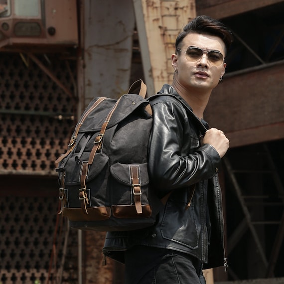 Waxed Canvas Backpack Large Travel Backpack Canvas School Rucksack Laptop Backpack Unisex Weekender Backpack Personalized Christmas Gifts Etsy