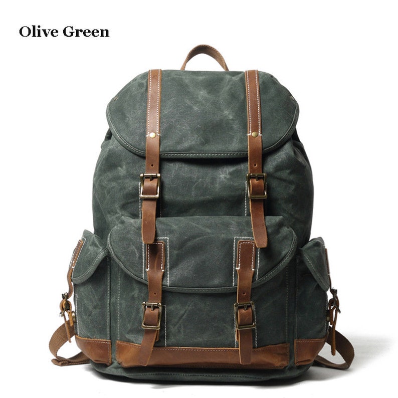 Waxed Canvas Backpack Large Travel Backpack Canvas School Etsy